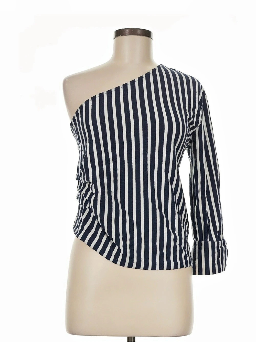 Zara Striped Asymmetrical Blouse Blue & White Medium